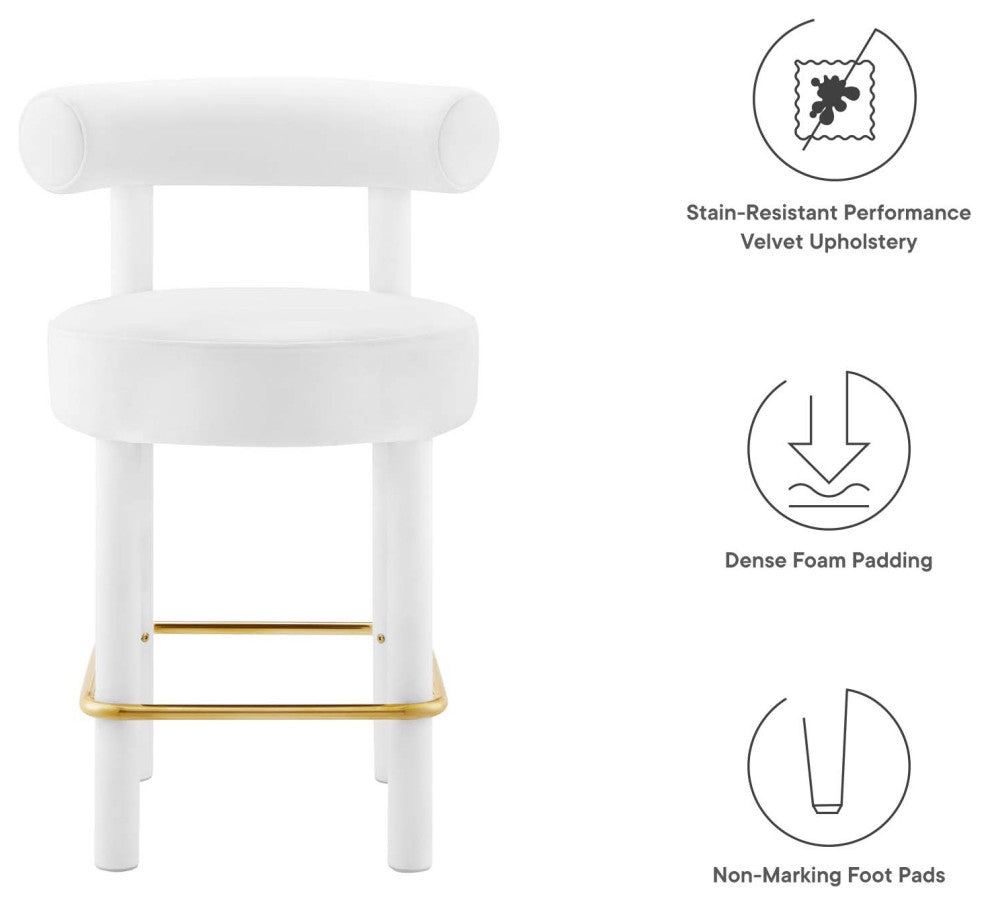Toulouse Performance Velvet Counter Stool - White Gold