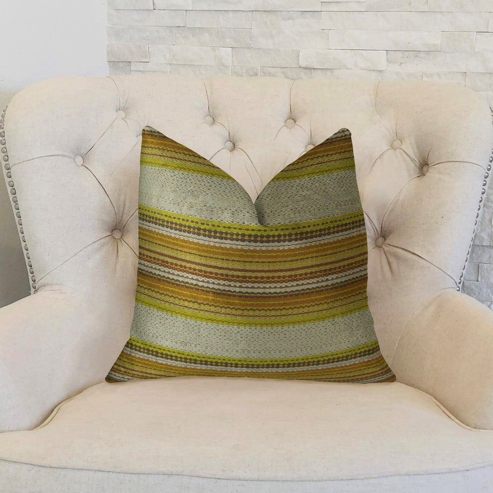 Lexington Park Cream Green and Brown Handmade Luxury Pillow, 26"x26"