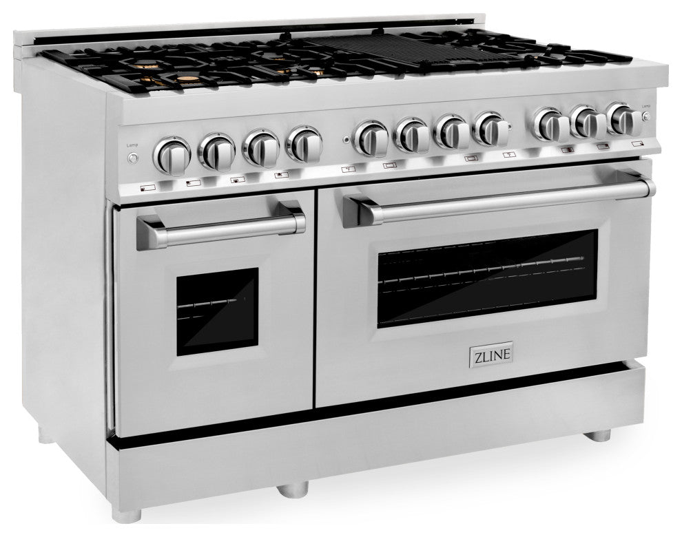 ZLINE 48" Dual Fuel Range, Stainless Steel With Brass Burners RA-BR-48