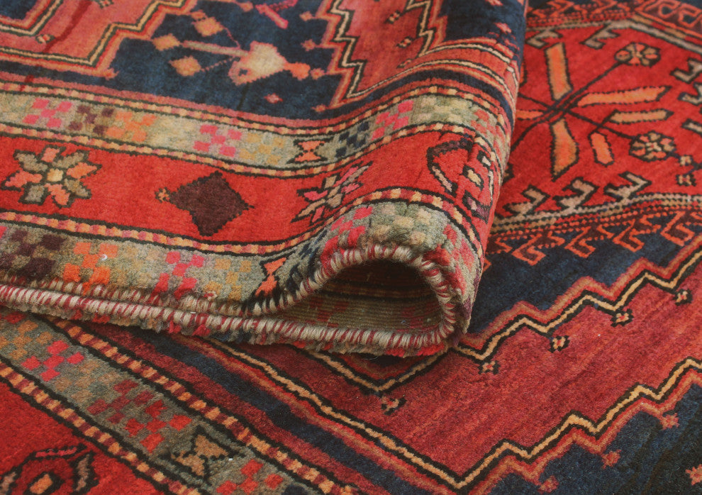 Fine Vintage Distressed Luciana Burgundy/Navy Runner, 4'3x10'9