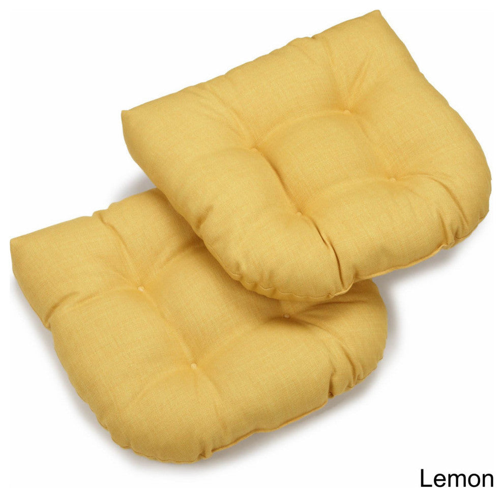 19" U-Shaped Outdoor Tufted Dining Chair Cushion, Set of 2, Lemon
