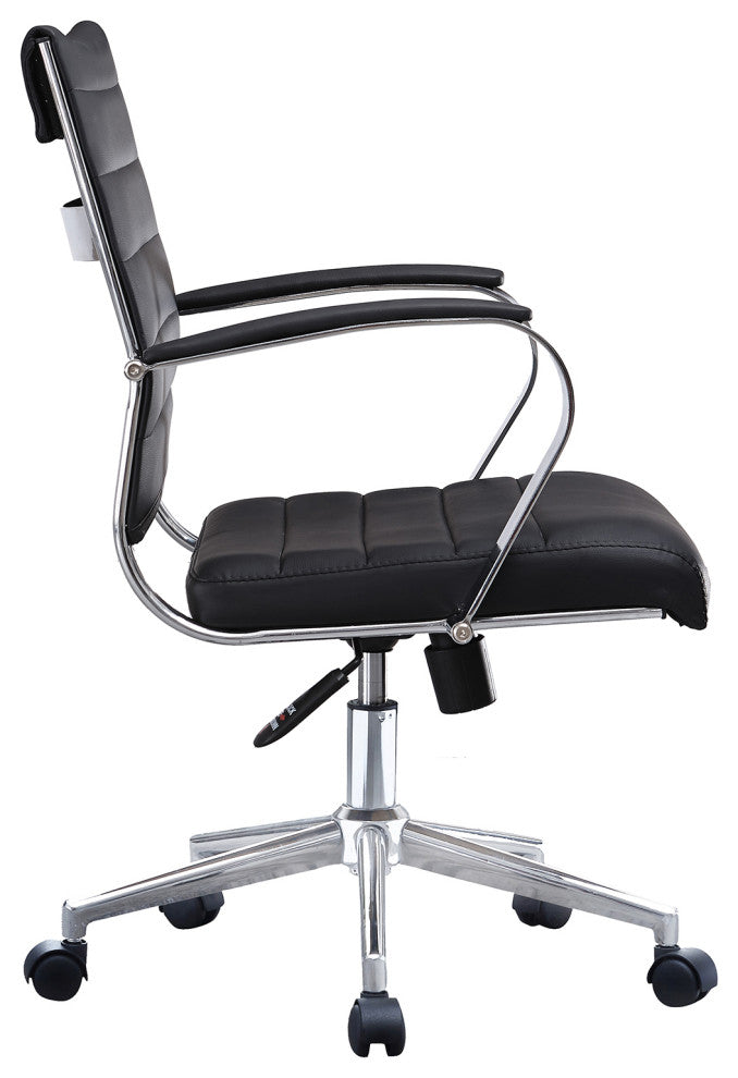 Set of 2 Mid Back Swivel Ribbed PU Leather Office Arm Chair Modern Ergonomic, Black