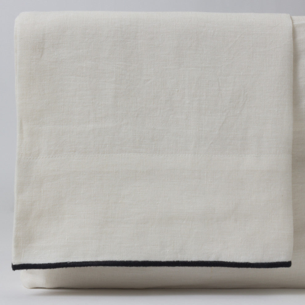 Tyne Linen Ivory-Asphalt Emb Sheet Set, Queen