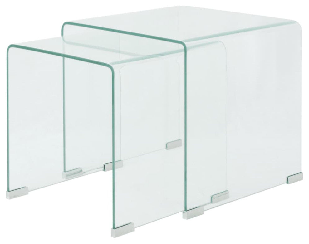 vidaXL Two Piece Nesting Table Set Tempered Glass Clear