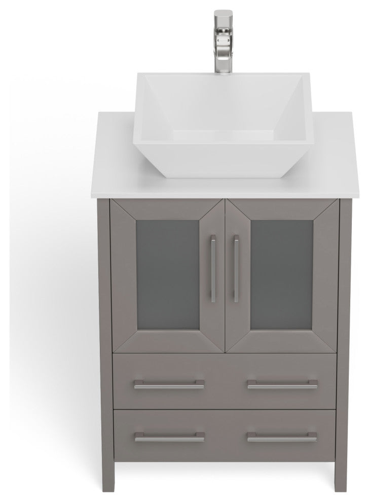 Sinclair 24" Single Bathroom Vanity with Engineered Marble Top with Mirror