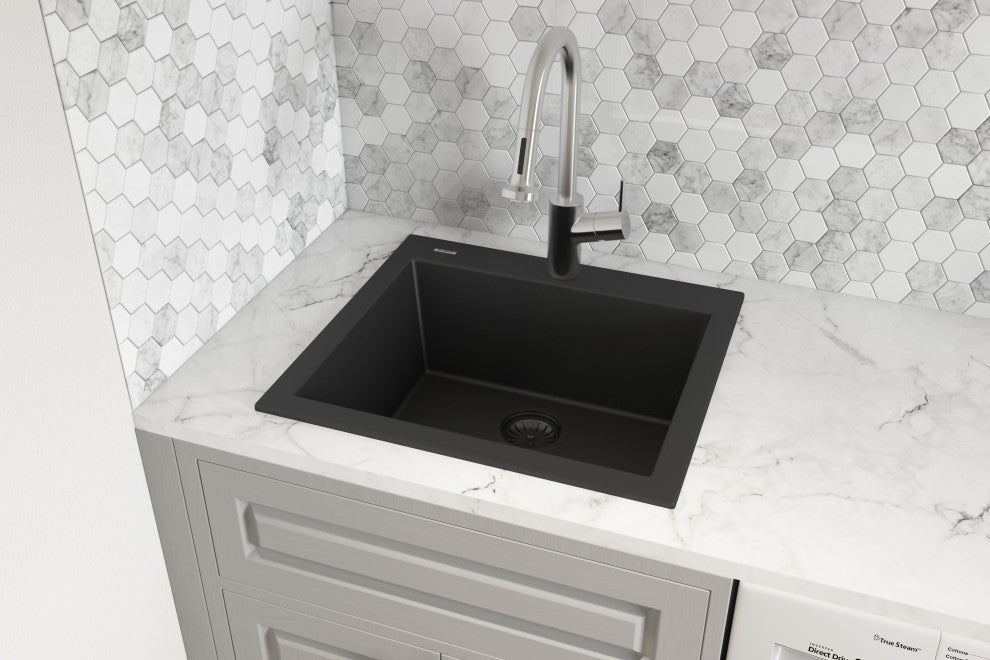 22-inch inch Dual-Mount Granite Composite Sink - Midnight Black - RVG1022BK