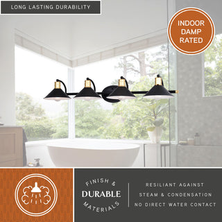 Akron 4 Light Vanity Matte Black and Natural Brass with Matte White