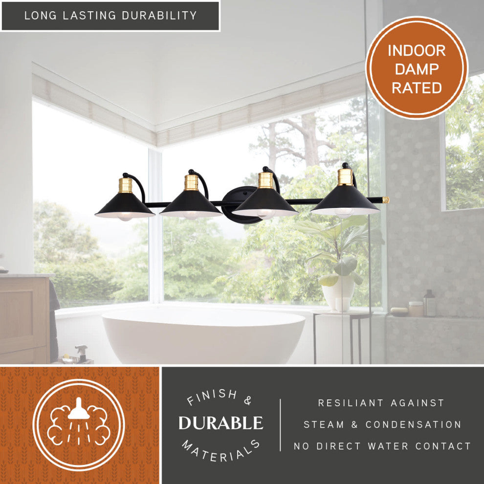 Akron 4 Light Vanity Matte Black and Natural Brass with Matte White