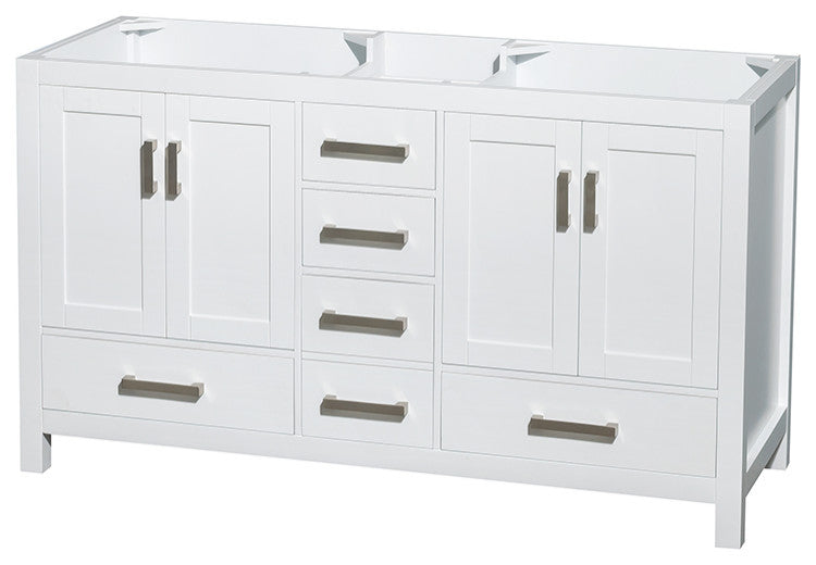 Sheffield 60" White DBL Vanity, Carrara Marble Top, UM Sq Sinks, 24" Mrrs