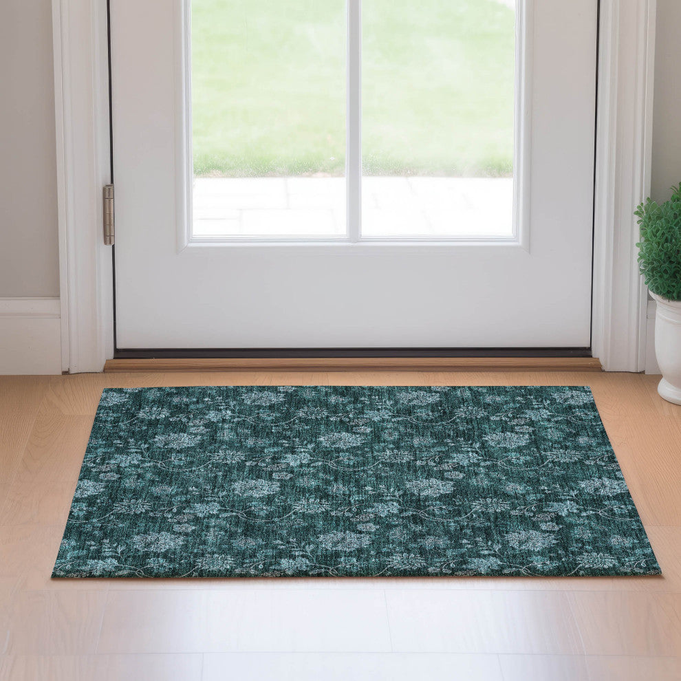 Premium Machine Washable Mayfield AMF680 Teal 1'8" x 2'6" Rug