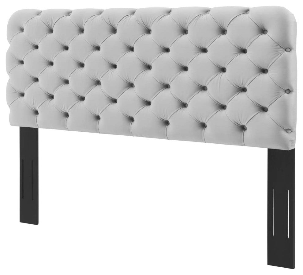 Tufted Headboard, Twin Size, Velvet, Light Gray, Modern Contemporary