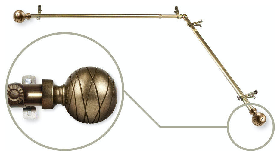 Arman Corner Window Curtain Rod, Antique Brass, 120"-170"