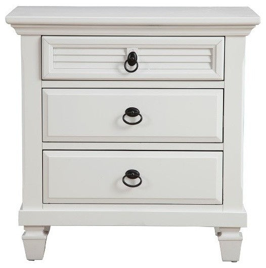 Benzara BM171807 Pine Wood 3 Drawer Nightstand In White