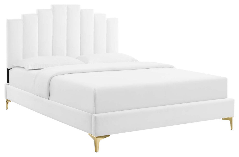 Elise King Performance Velvet Platform Bed MOD-6881-WHI
