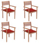 Vidaxl Garden Chairs, Set of 4, With Red Cushions Solid Teak Wood