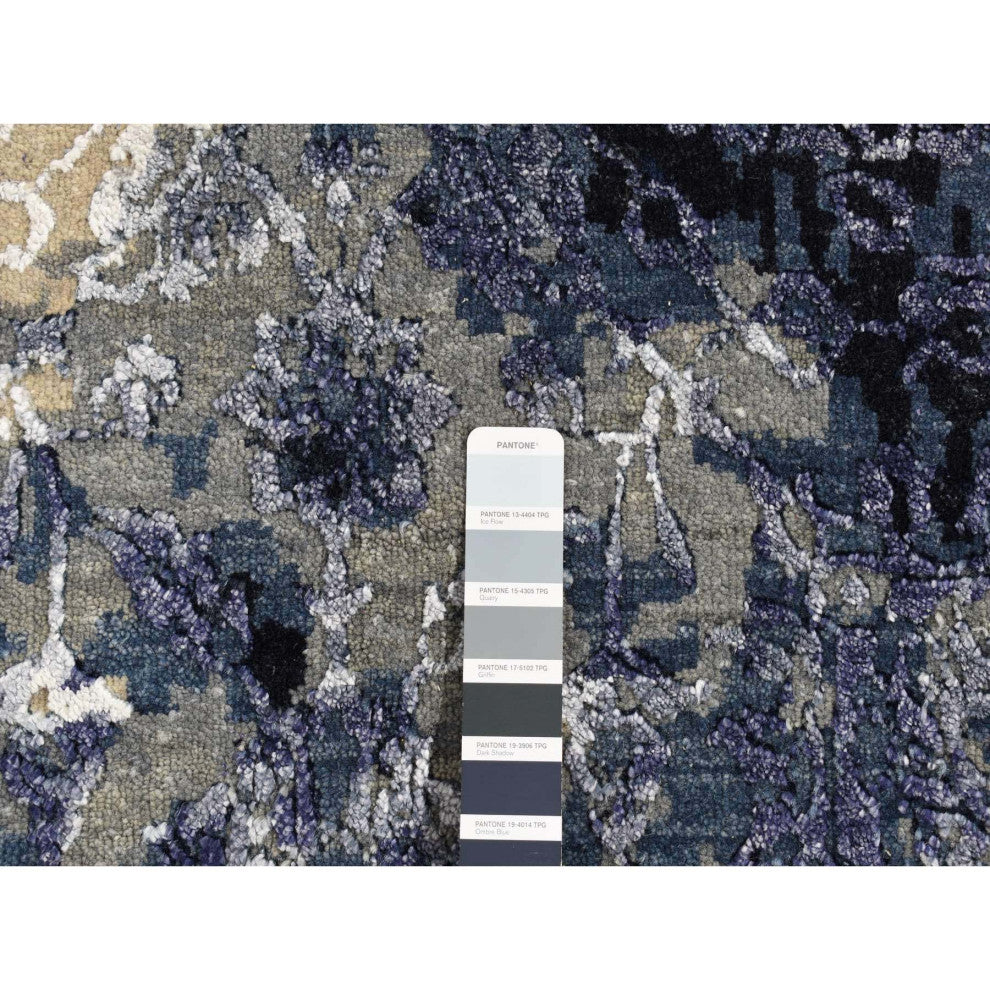 Gray Wool and Silk Transitional Design Hand Knotted Oriental Rug, 8'x9'9"