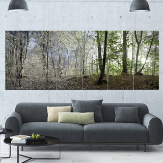 Green Morning in Forest Panorama, Landscape Canvas Art Print, 70"x28", 6 Panels