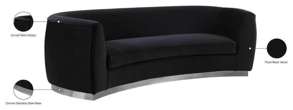 Julian Velvet Upholstered Sofa, Black, Chrome Base