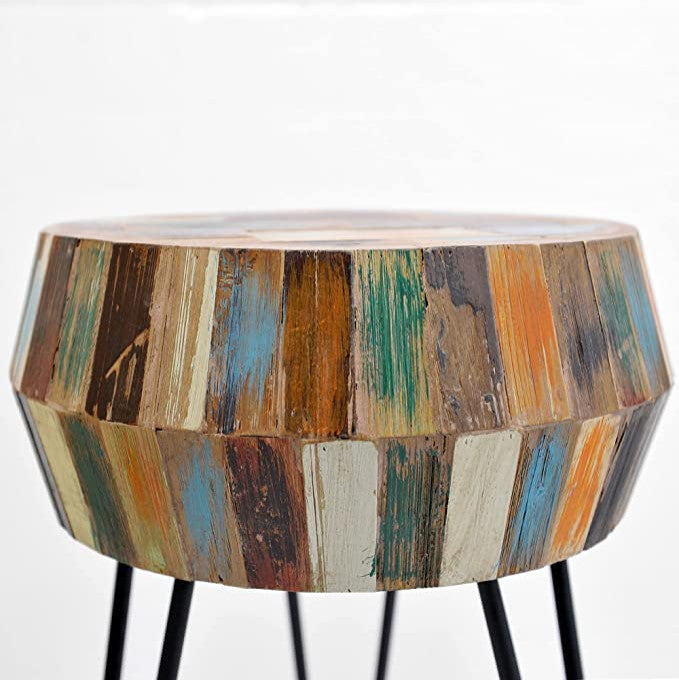 Reclaimed Wood End Table, Multi, 16" X 16" X 22"