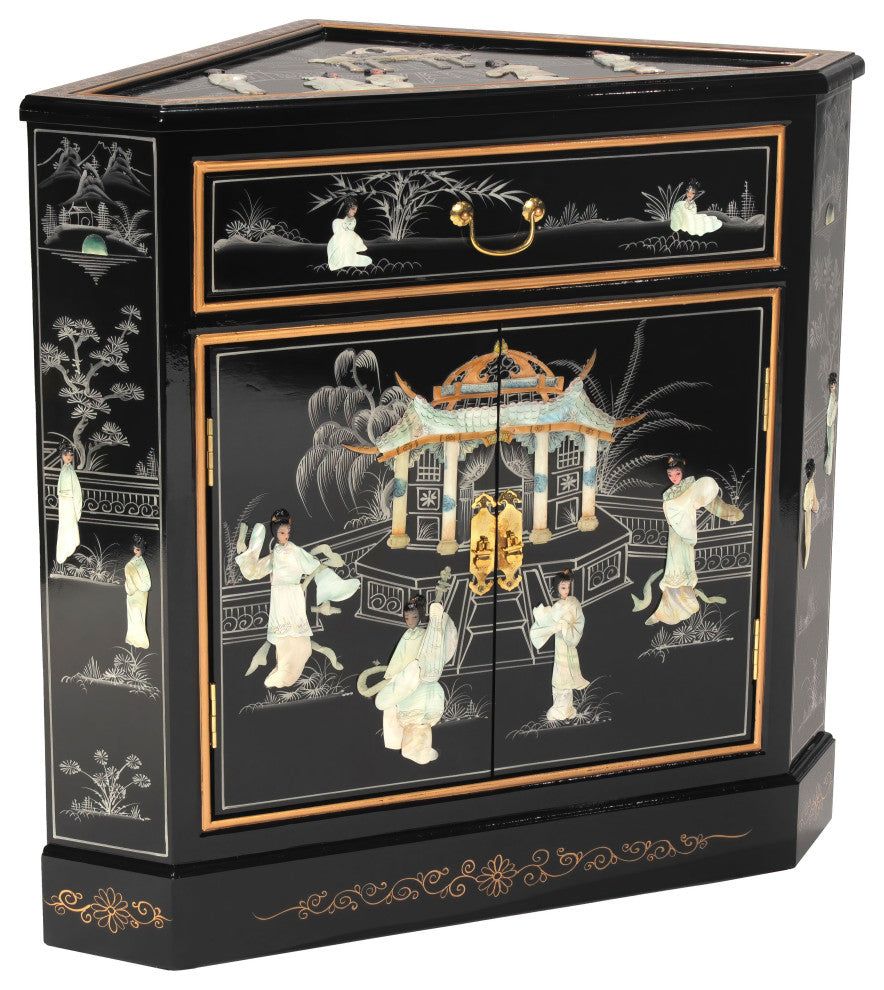 Black Lacquer Corner Cabinet Royal Ladies