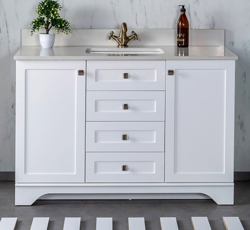 Livia Collection 48" Bath Vanity Quartz Top and Ceramic Sink, White, 48"