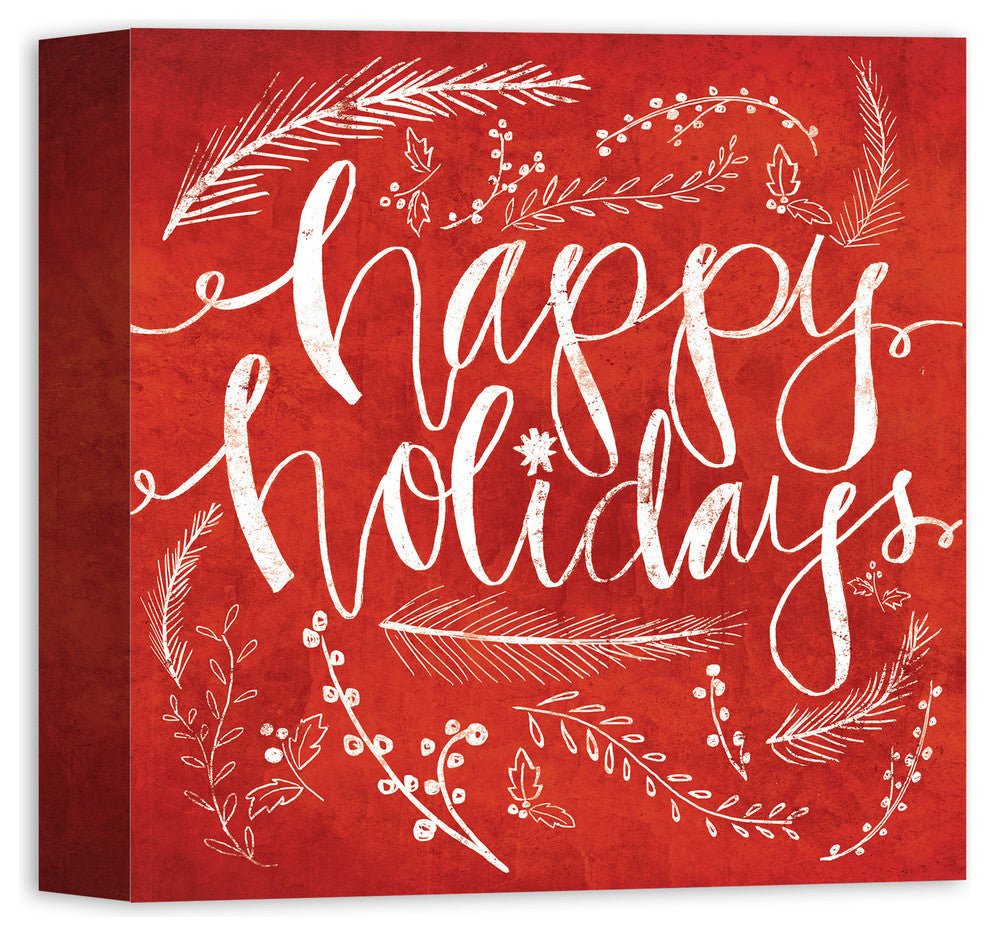 Red Happy Holidays Canvas Wall Art, 12"x12"