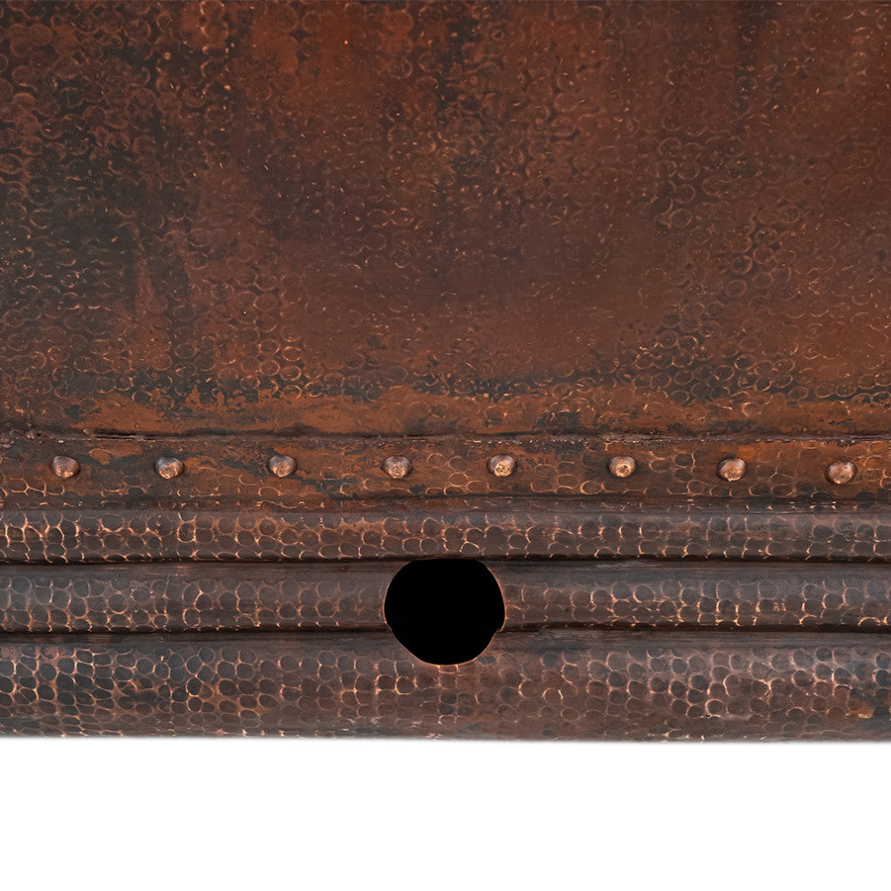 72" Hammered Copper Double Slipper Bathtub, Rings, Overflow Holes & Drain