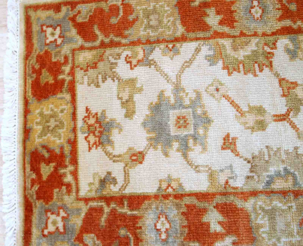 Handmade Vintage Indo-Mahal Rug, 2.1'x3.2', 1980s, White, Orange, Blue, Olive