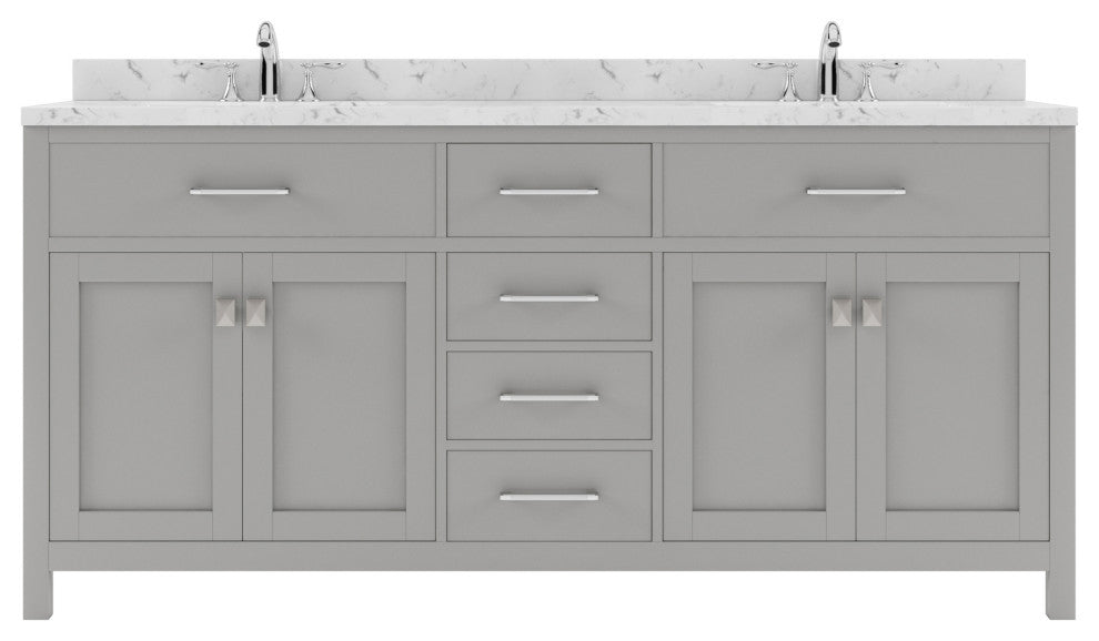 Caroline 72" Double Bath Vanity With Cultured Marble Quartz Top, Gray