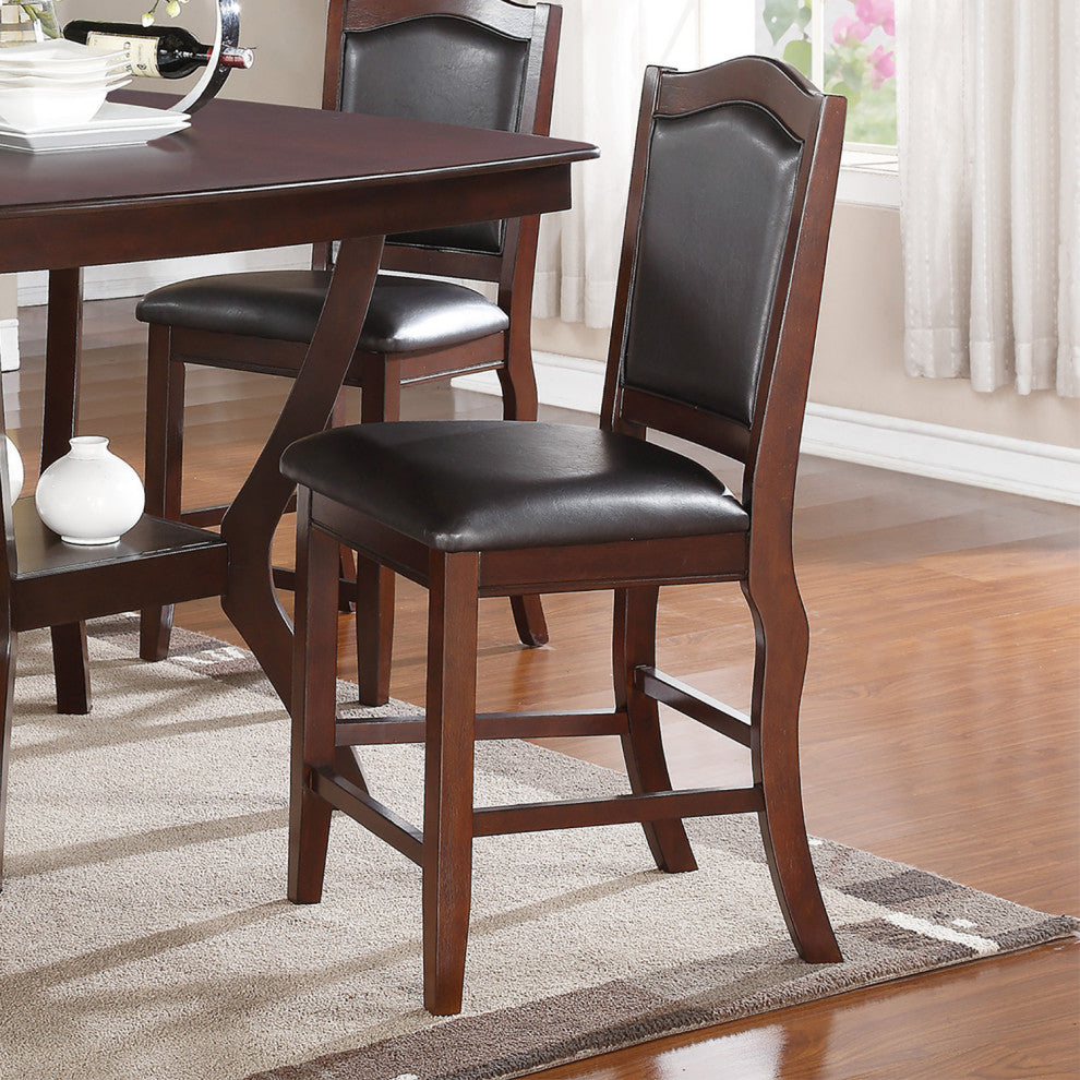 Curved Wood Trim Espresso Faux Leather Counter Chairs, Set of 2