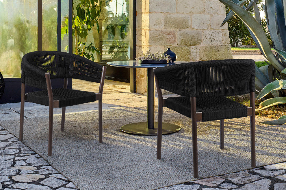 Doris Outdoor Dark Eucalyptus Wood and Black Rope Dining Chair Set of 2
