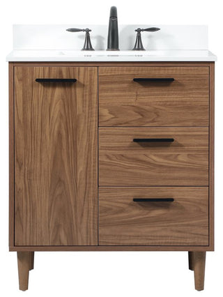 Home Living Modern Natural Oak-Light Bathroom Vanity, Walnut Brown, 30"