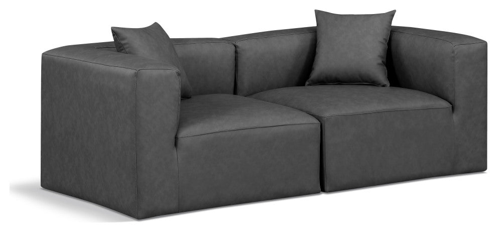 Cube Upholstered Modular Sofa, Grey, 2-Piece: 2 Corner Chair, Vegan Leather