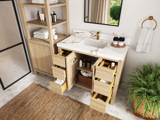 Elizabeth Oak 42" Single Sink Vanity, White 2" Calacatta Gold