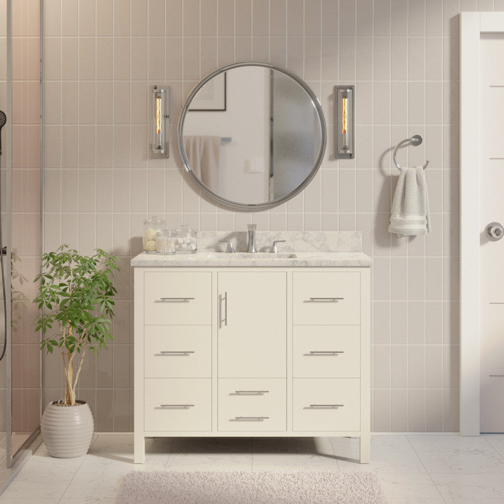 California 42" Bathroom Vanity, White, Carrara Marble