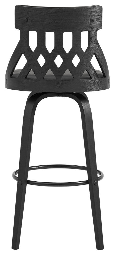26" Gray Faux Leather Curved Back Walnut Wood Swivel Bar Stool