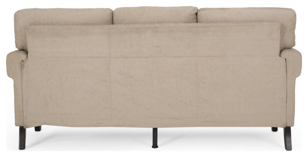Dobles Contemporary Fabric 3-Seater Sofa, Nailhead Trim, Sand/Dark Brown