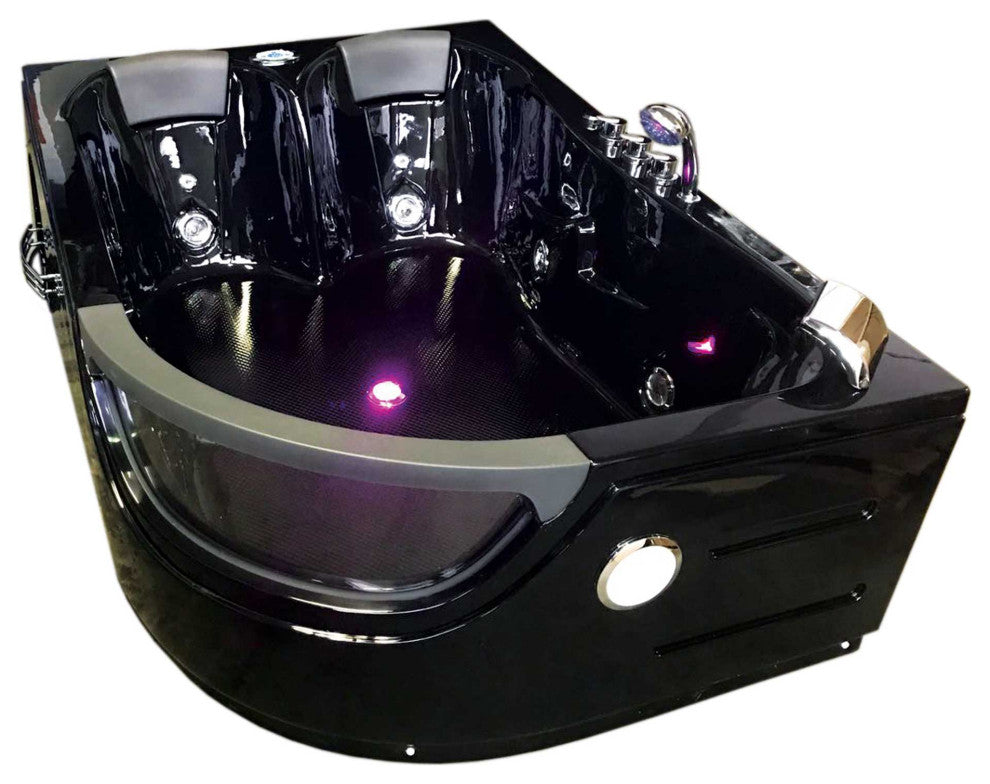 Whirlpool Bathtub Black 72"x48" Hot Tub Double Pump and Heater, Pegaso