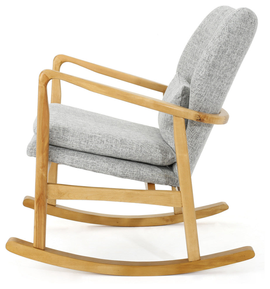 GDF Studio Balen Mid Century Modern Fabric Rocking Chair, Light Gray Tweed