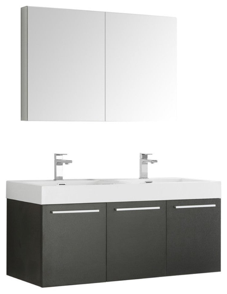 Vista 48" Black Wall Hung Double Sink Modern Bathroom Vanity, FFT9161CH