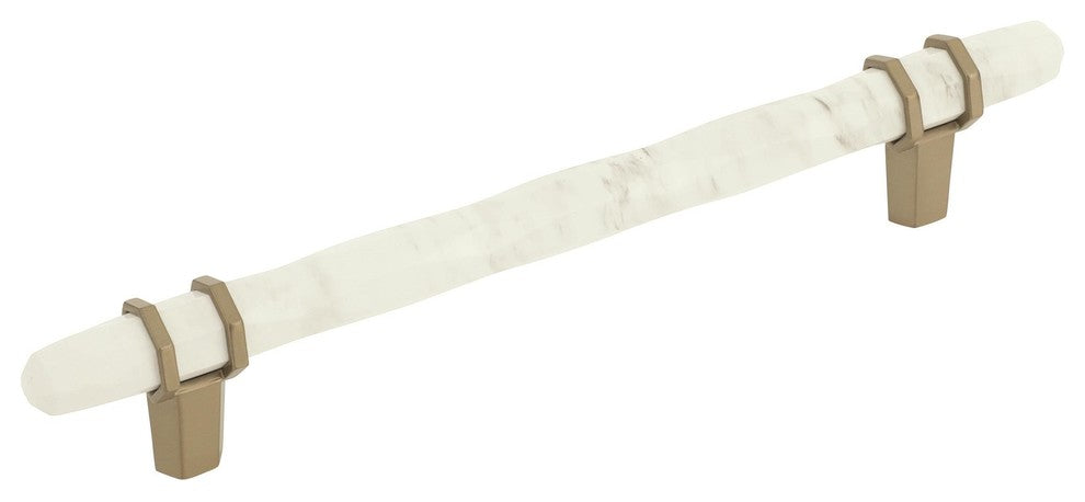 Carrione Cabinet Pull, Marble White/Golden Champagne, 6-5/16" Center-to-Center