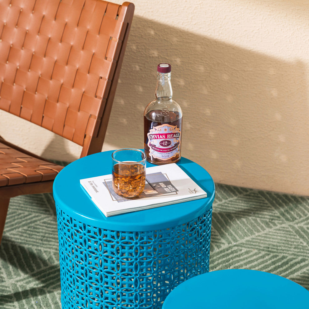 Multi-Functional Metal Garden Stool, 2-Piece Set, Blue