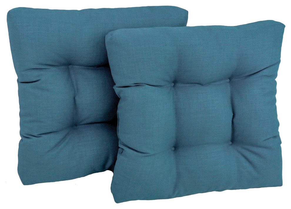19" Squared Solid Polyester Tufted Dining Chair Cushions, Set of 2, Sea Blue