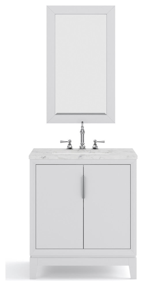 Elizabeth 30" Single Sink Carrara White Marble Vanity, Pure White