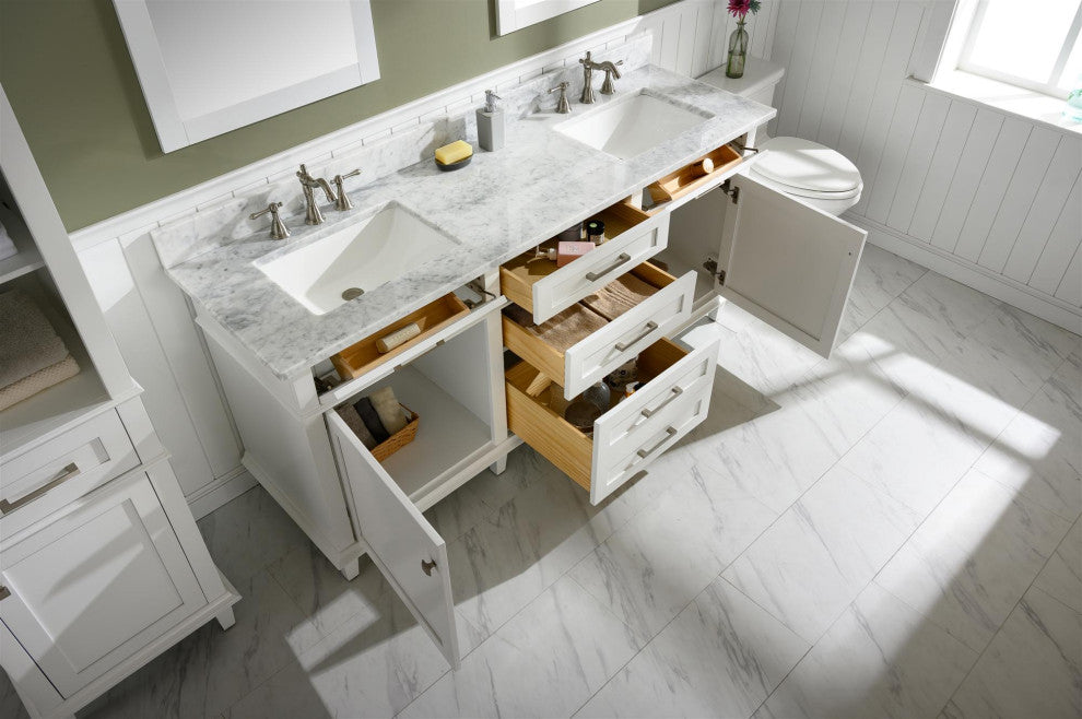 72" Double Single Sink Vanity Cabinet, White