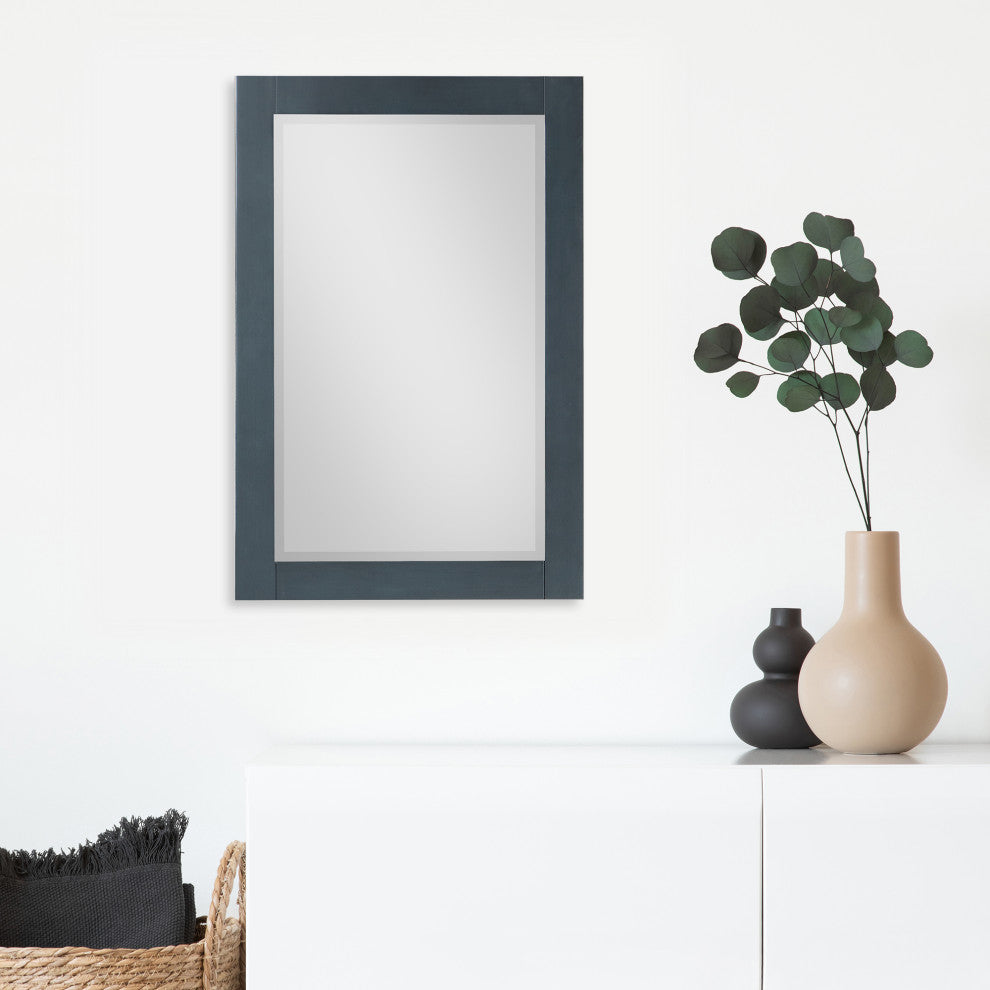 Maribella Rectangular Bathroom Wood Framed Wall Mirror, Classical Blue, 24"