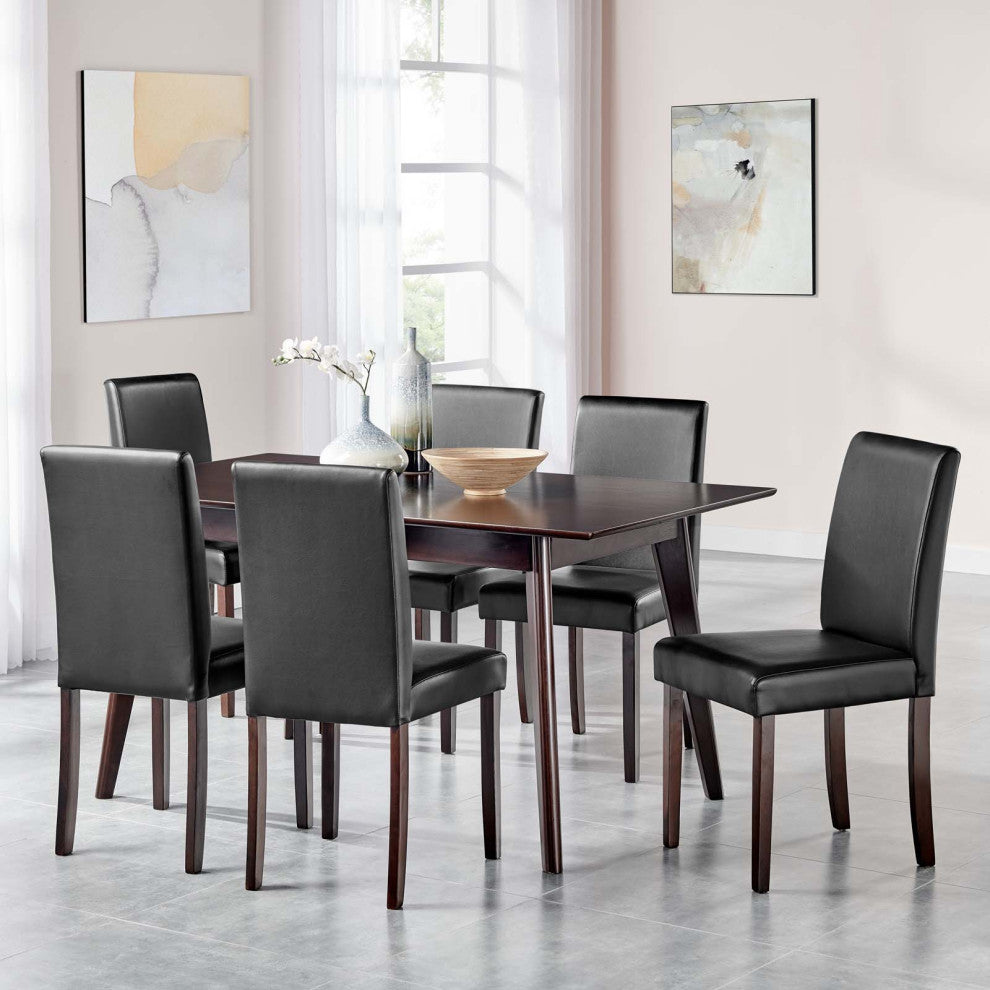 Side Dining Chair and Table Set, Faux Leather, Drak Brown Black, Modern, Bistro