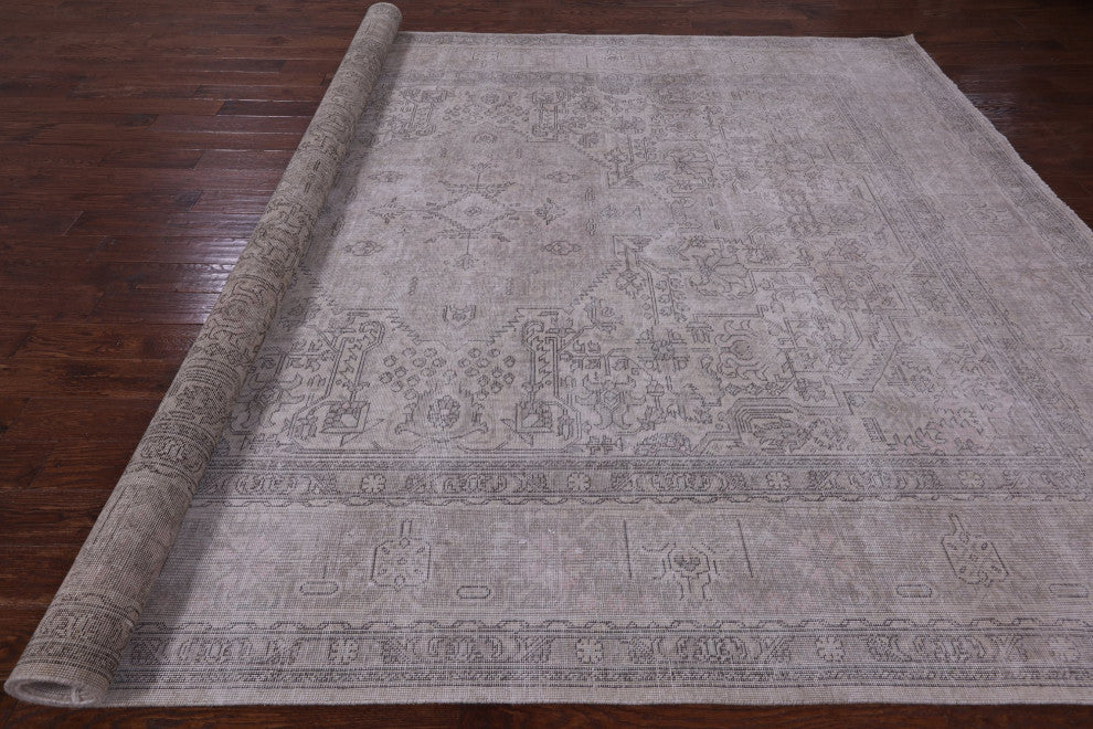 9' 6" X 12' 1" Hand Knotted Persian Vintage White Wash Rug Q8507
