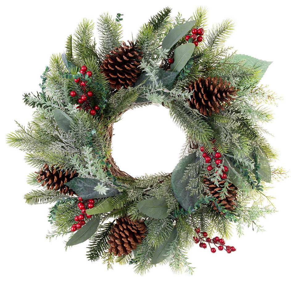 24" Winter Frost Wreath-Unlit