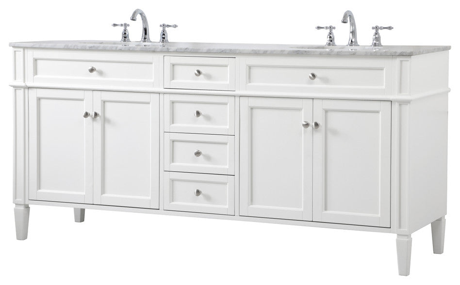 Home Living Vanity with Carrara White Marble Countertop, White, 72", Double Sink